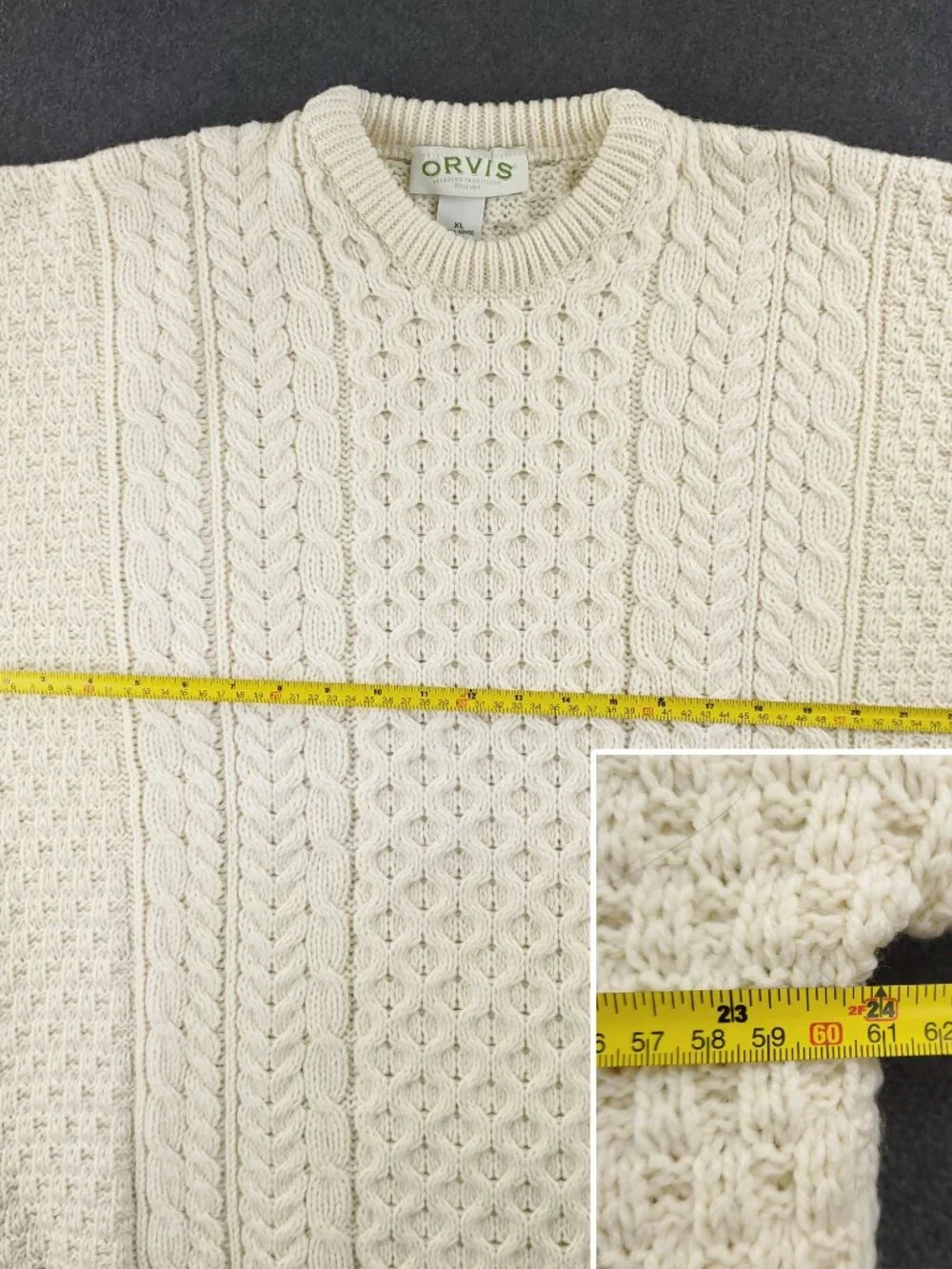 Orvis Vintage Cable Knit Ireland Sweater Merino Wool Fisherman Chunky Men's XL